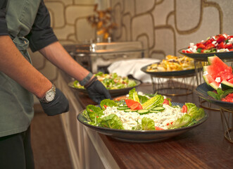 Buffet Line with Chafing Dishes at Family Celebration