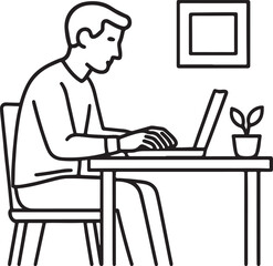 Man working from home office on laptop computer