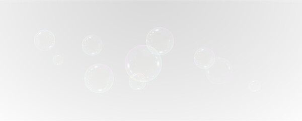 Realistic soap bubbles vector, png on a transparent background. Flying and falling soap bubbles.