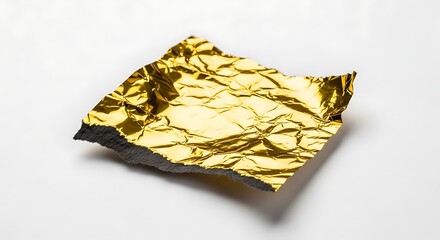 Crushed gold foil fragment with dark textured backing isolated on white background