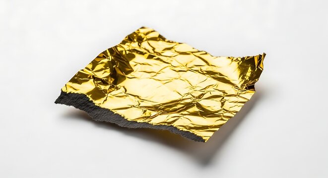 Crushed gold foil fragment with dark textured backing isolated on white background - Powered by Adobe