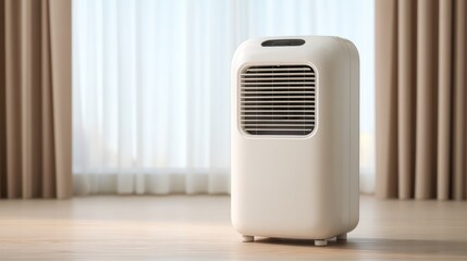 Portable Air Conditioner in Modern Living Room Setting with Natural Light and Minimalist Design, Ideal for Summer Cooling and Comfort Enhancement