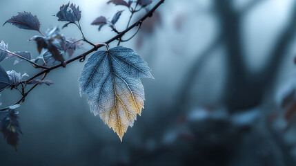 Leaf hangs from branch. Symbolic, seasonal design for marketing, web.