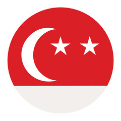 circular flag of singapore simplified icon with red white moon and stars