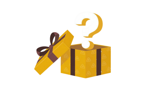 Opened gift box with a question mark on transparent background