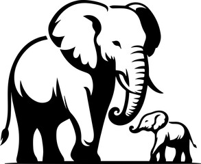 Elephant with Baby Silhouette PNG, Wildlife Family Love, African Safari Scene,