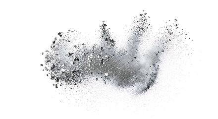 Obraz premium Explosion of dark powder against a white background, isolated on white background