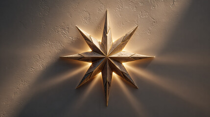 Star shines brightly against a textured wall. Represents guidance, hope, celebration. Great for design, advertising, web content.