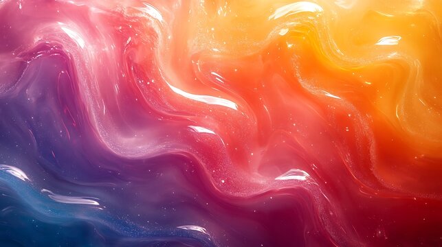 An abstract depiction of colorful liquid with light spots