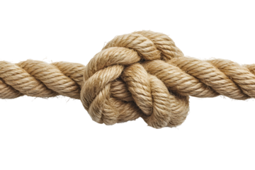 Close up of thick twisted natural rope knot for nautical or maritime design