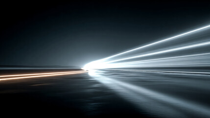 Light trails create abstract landscape on dark surface. Futuristic concept. Suitable for marketing, web design, science, editorial.
