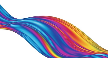 Obraz premium An abstract swirling blend of blue, pink, and yellow colors forming a dynamic ribbon shape isolated on white background