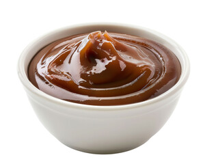 Smooth and glossy brown sauce in a white bowl, perfect for dipping or drizzling.