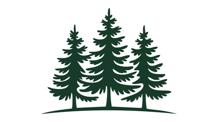 Fototapeta premium Three dark green evergreen trees on a white background