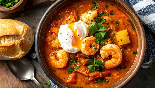 A&ccedil;orda de Marisco Portuguese Bread Seafood Stew Overhead Bowl
