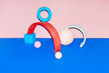 Abstract geometric still life with colorful objects