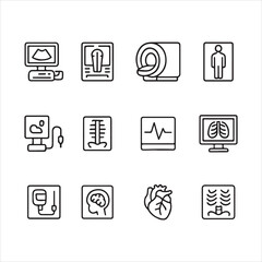 Diagnostics icon set. Editable stroke weight. Pixel perfect icons.
