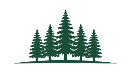 A cluster of dark green pine trees on a white background