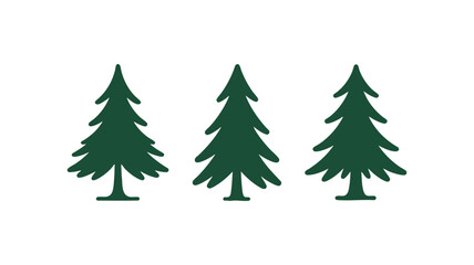 Obraz premium Three stylized dark green pine trees on a white background
