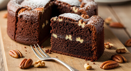 Decadent Chocolate Pecan Cake Slice: Dessert