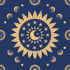 Celestial Sun Moon Mandala Pattern Illustration