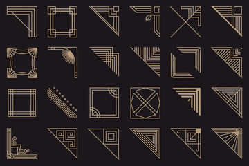 Art Deco Corner Ornaments Collection , Golden vintage dividers and geometric decorative borders featuring antique elegance for cards, frames, invitations, and premium graphic design use.