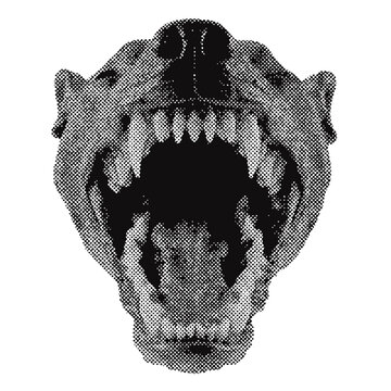 Modern grunge halftone effect vampire dog design element. trendy gritty montage design icon