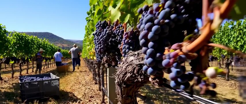 Captivating Vineyard Vista: A Close-Up View of Grapes and Harvest in Napa Valley, California