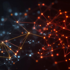 Fototapeta premium Digital Network Visualization: A captivating visualization of interconnected nodes and lines, representing a complex digital network. With vibrant glowing dots against a dark backdrop.