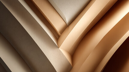 Obraz premium Neutral tones form geometric shapes. Beige color palettes overlap creating dimension. Ideal for marketing, web design, backgrounds.