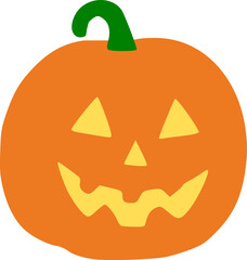 Cute cartoon jack-o’-lantern pumpkin illustration with a friendly smile, perfect for Halloween designs, invitations, decorations, and seasonal themes.