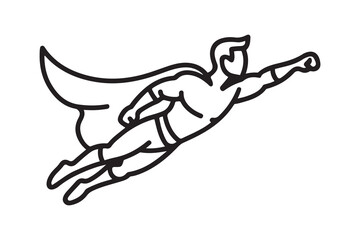Flying Superhero icon. one line Icon drawing with white background
