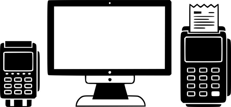 black pos system with monitor and terminals clip art preview