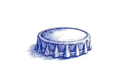 Vintage sketch of a bottle cap drawn in pen and blue ink  