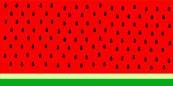 Vector background of watermelon slices with black seeds. Seamless watermelon pattern design along the edges.