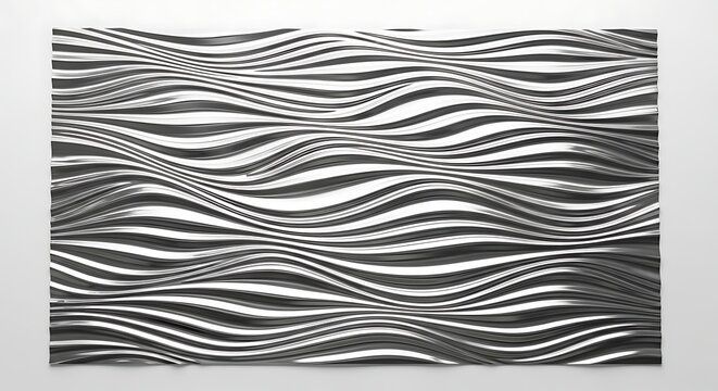 An abstract monochrome pattern of wavy, distorted lines and dots, creating a textured, optical illusion on a white background