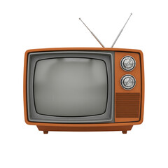 Retro orange television with antenna isolated on transparent background in studio