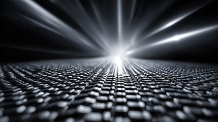 Abstract background shows light rays on textured surface. Conveys power, technology, and futurism. Ideal for web design, marketing, editorial use.