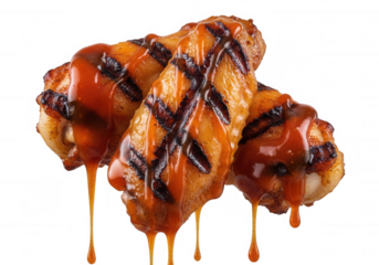 Grilled chicken wings dripping sauce isolated on a transparent background
