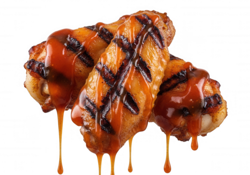 Grilled chicken wings dripping sauce isolated on a transparent background