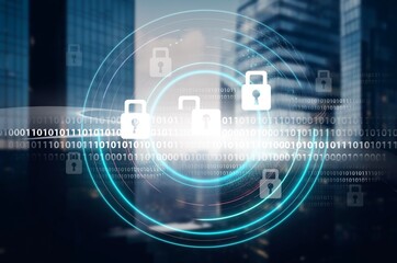 Cybersecurity system with biometric lock icons