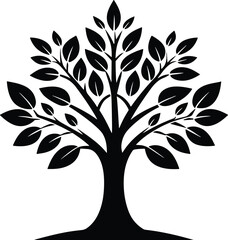 Obraz premium Timeless Emblem of Nature: A simplified depiction of a majestic tree, its branches reaching skyward, leaves create a symbol of life, growth, and the enduring beauty of the natural world.