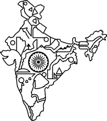 Obraz premium India Map Artwork: An artistic depiction of the India map, adorned with symbolic elements, showcasing the nation's cultural and geometric facets in a unique design. 