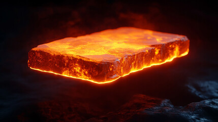 A single brick levitates in space with a soft neon edge glowing around it. The hyperrealistic scene suggests defiance of gravity, minimalism, and transformation through light and stillness.