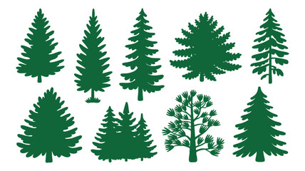 Obraz premium Collection of diverse evergreen pine and fir tree silhouettes for nature and design projects