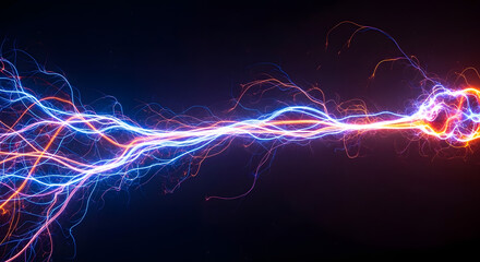 Vivid electrical energy streams across dark background.
