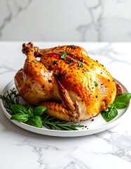 Roasted chicken on white plate