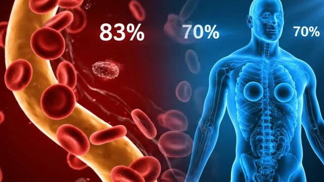 Medical Visualization Of Red Blood Cells And Human Body Statistics