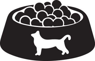 Dog Food Bowl Silhouette with Dog and Kibble vector illustration