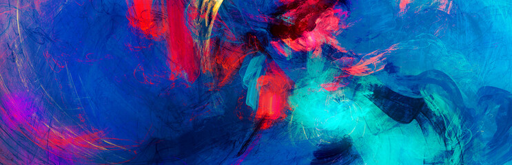 Bright blue and red color painting background. Abstract cool paint texture. Trendy art pattern. Fractal artwork for creative graphic design